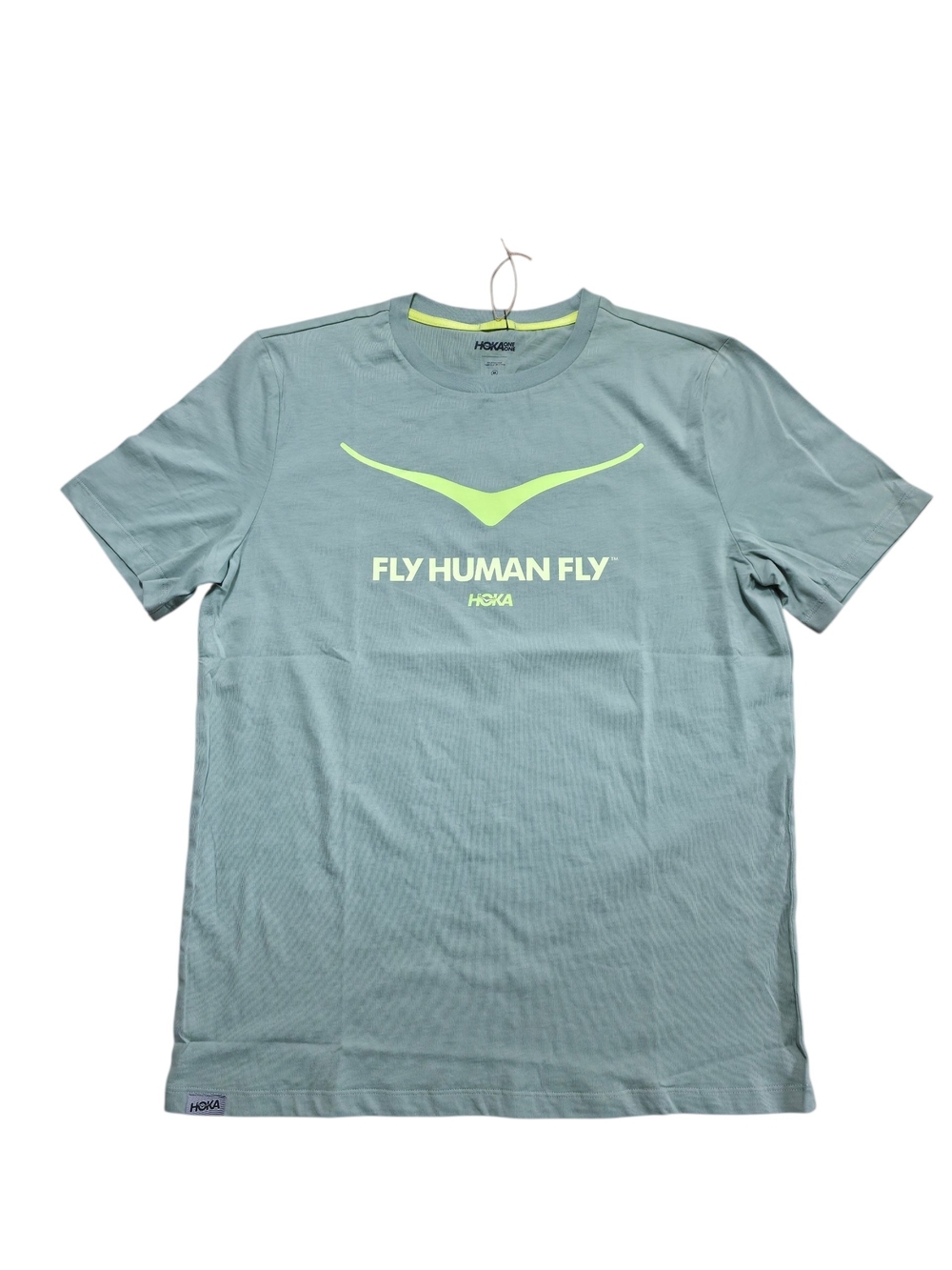Hoka One One Men's Graphic Tee in Sage Green with Neon Yellow Logo